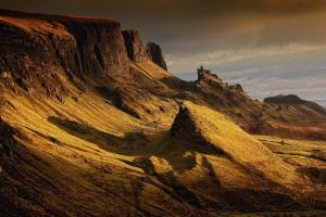 The Quiraing on the Isle of Skye, a beautiful landscape in the Scottish Highlands