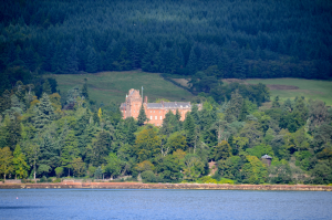 Brodick Castle, on the Isle of Arran, seen from the ferry