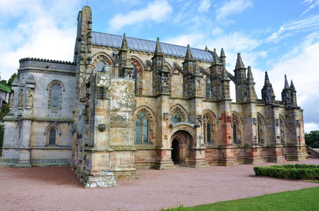 exterior of Rosslyn Chapel near Edinburgh in Scotland